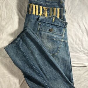 Classic Denim Jeans with Yellow Highlights